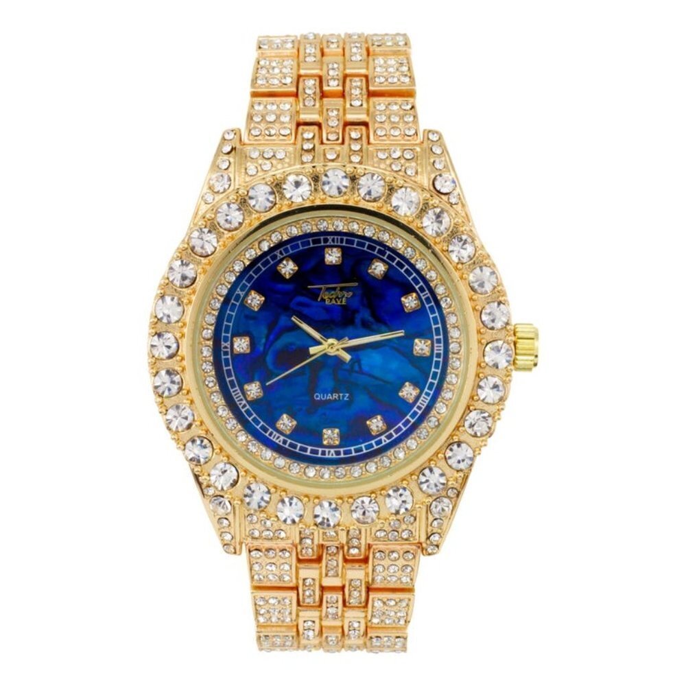 Hip Hop Iced Out Gold Jubiliee Watch w/ Blue Face